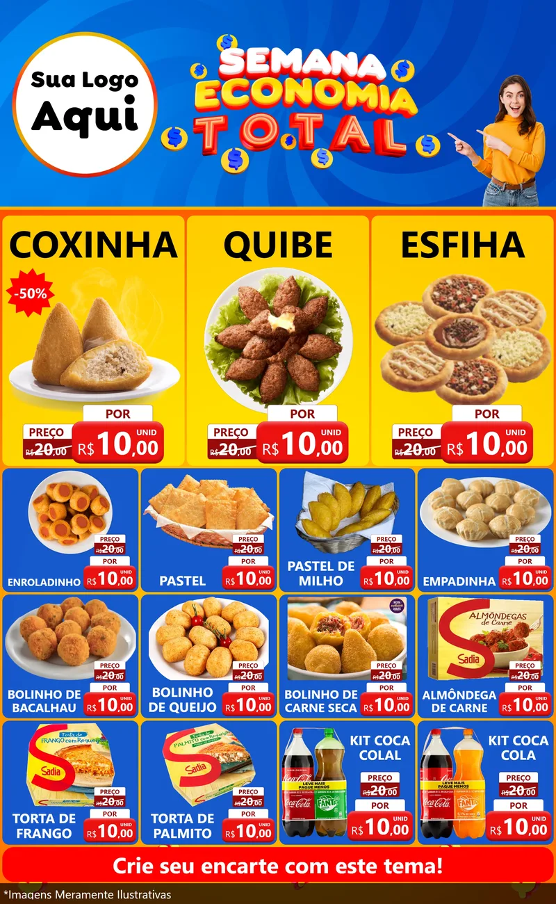 Modelo de Encarte para Encarte Grande com o tema Semana Economia Total para Salgadaria