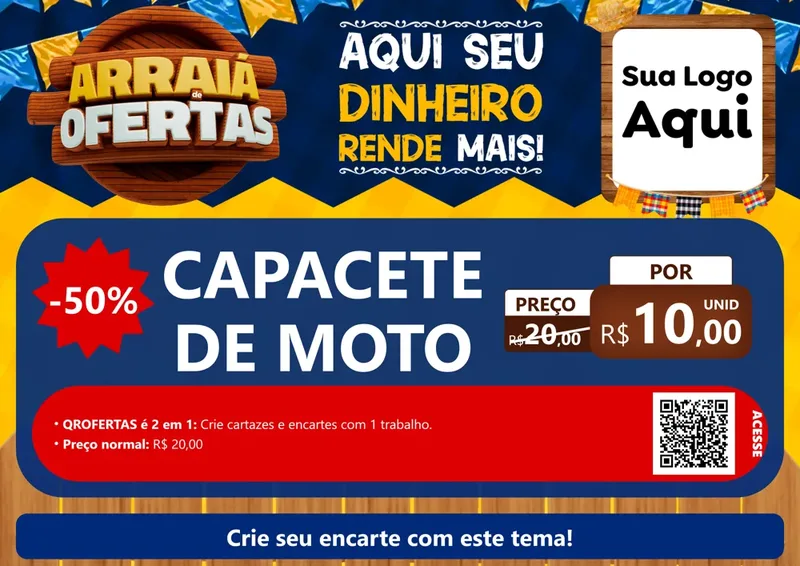 Modelo de Cartaz para Cartaz A4 Horizontal com o tema Arraiá de Ofertas - Junina para Moto peças