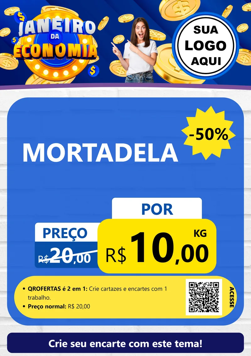 Modelo de Cartaz para Cartaz A4 Vertical com o tema Janeiro da Economia para Frios e Laticínios