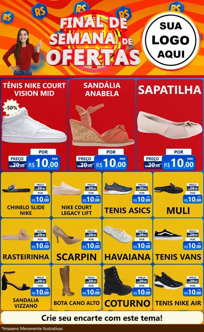 Modelo de Encarte para Encarte Grande com o tema Final de Semana de Ofertas para Calçados