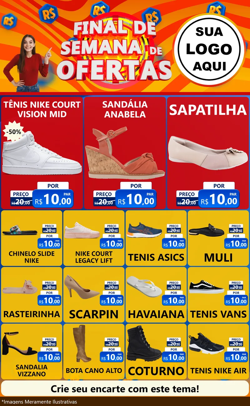 Modelo de Encarte para Encarte Grande com o tema Final de Semana de Ofertas para Calçados