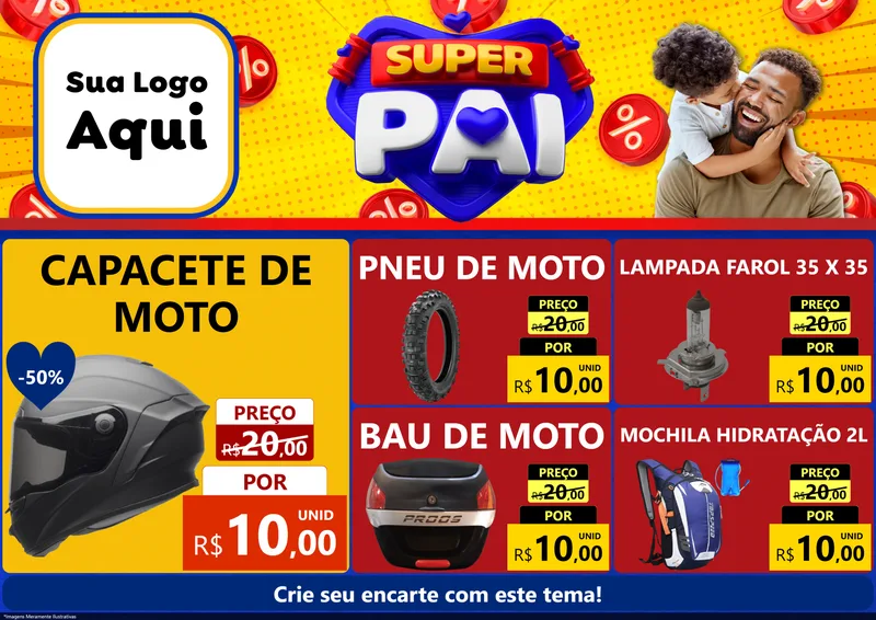 Modelo de Encarte para Encarte A4 Horizontal com o tema Super Pai para Moto peças