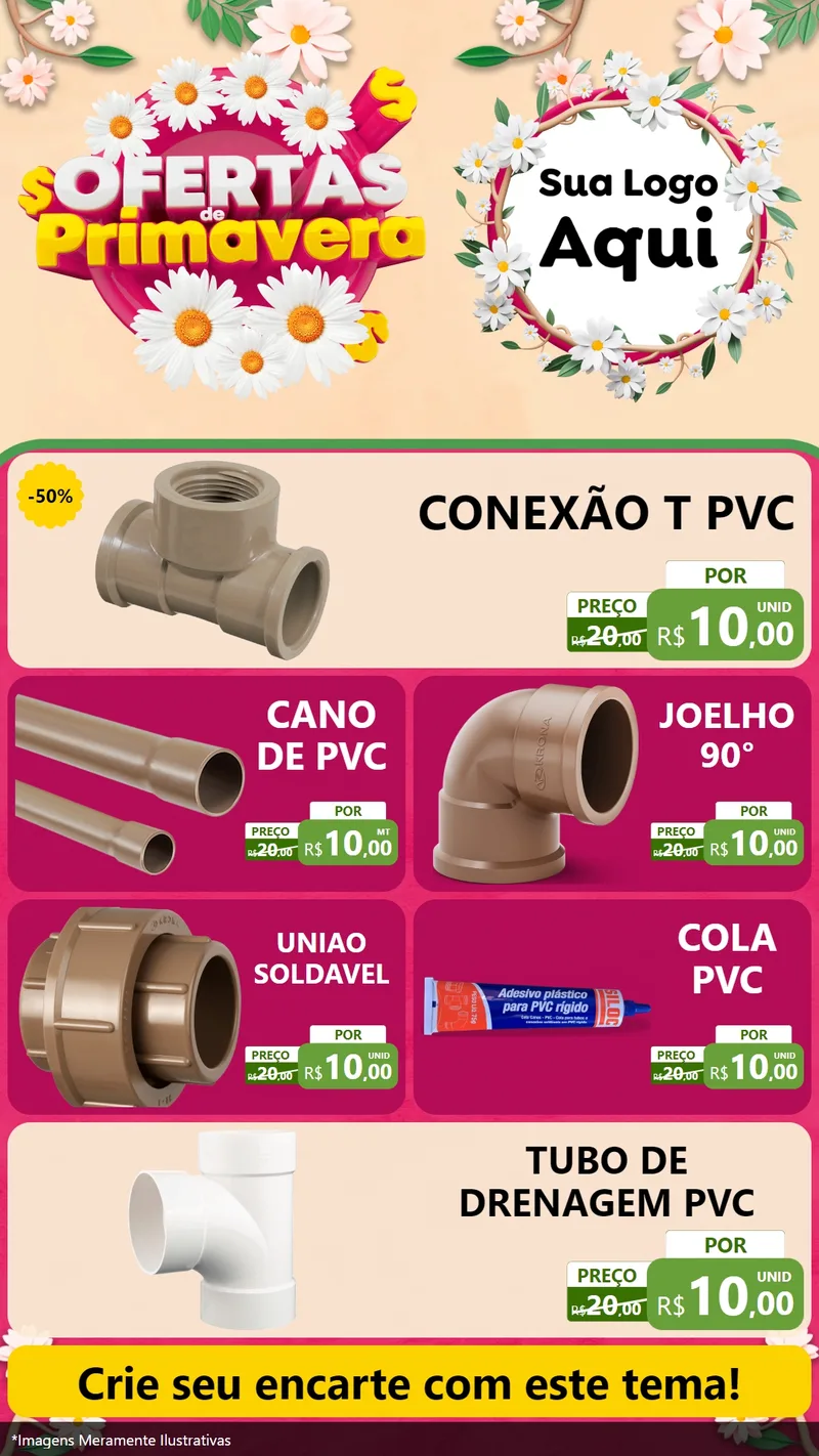 Modelo de TV para TV Vertical com o tema Ofertas de Primavera para Tubos e conexões