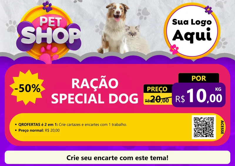 Modelo de Cartaz para Cartaz A4 Horizontal com o tema Pet Shop para Pet Shop