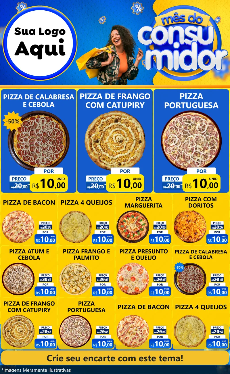 Modelo de Encarte para Encarte Grande com o tema Mês do Consumidor para Pizzaria