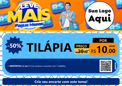 Modelo de Cartaz para Cartaz A4 Horizontal com o tema Leve Mais, Pague Menos para Peixaria
