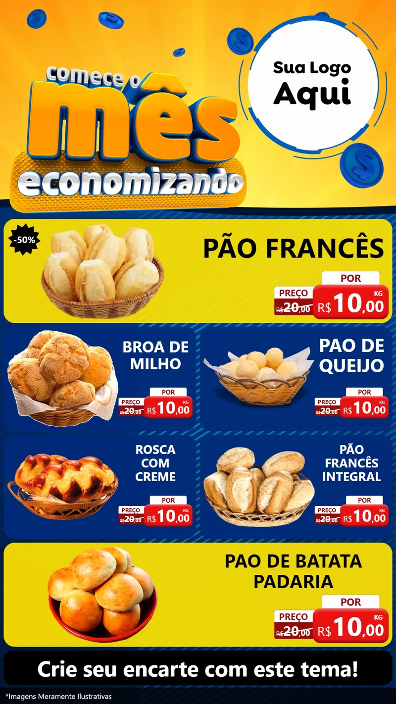 Modelo de TV para TV Vertical com o tema Comece O Mês Economizando para Padaria