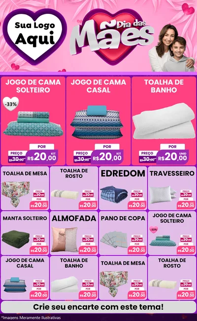 Modelo de Encarte para Encarte Grande com o tema Dia das Mães para Cama, Mesa e Banho