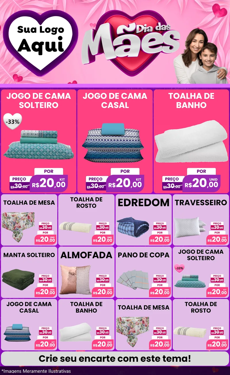 Modelo de Encarte para Encarte Grande com o tema Dia das Mães para Cama, Mesa e Banho