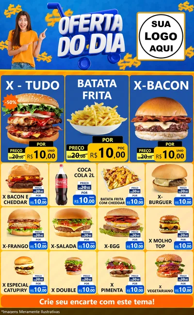 Modelo de Encarte para Encarte Grande com o tema Oferta do Dia para Hamburgueria