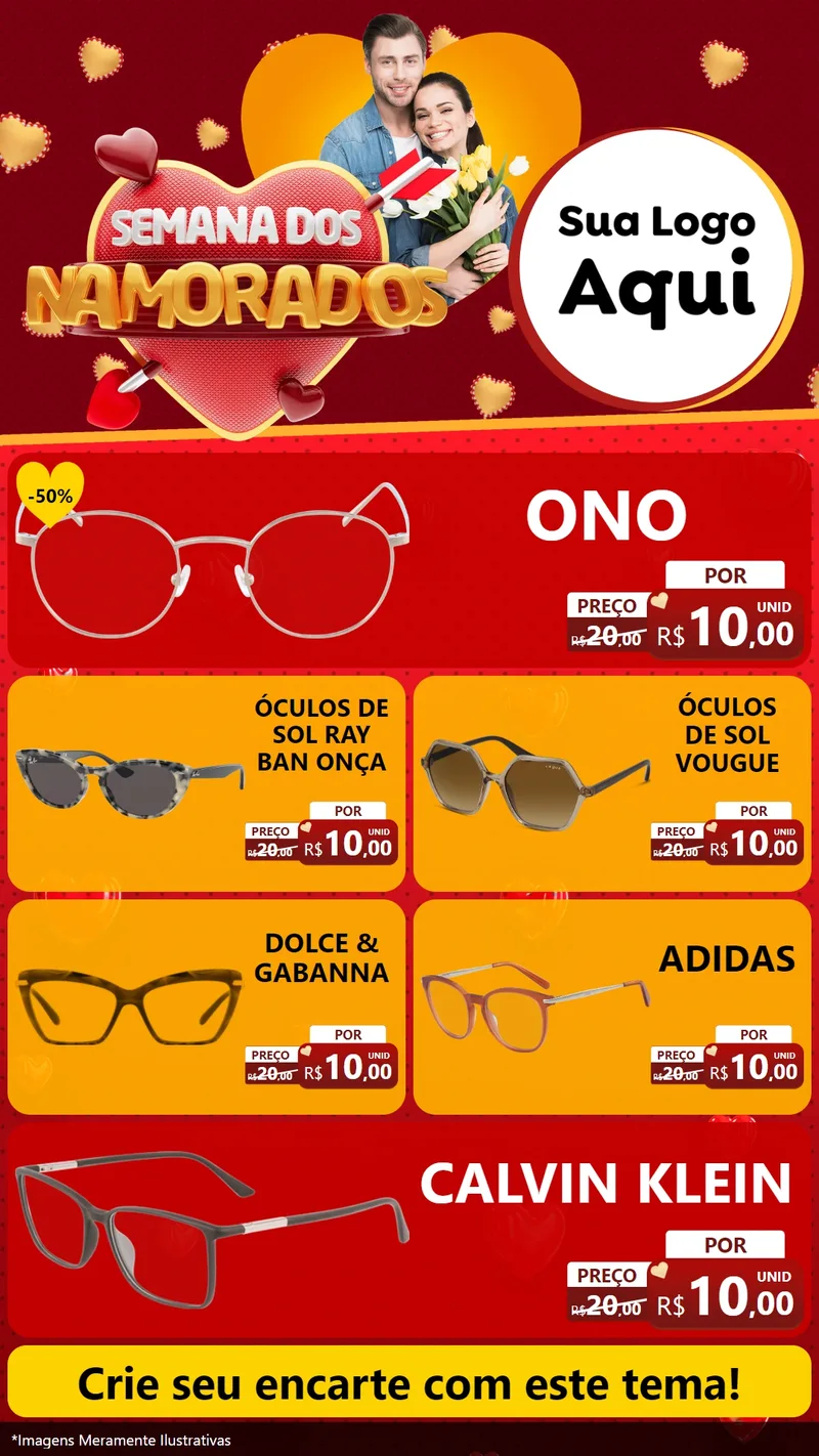 Modelo de TV para TV Vertical com o tema Semana dos Namorados para Óticas