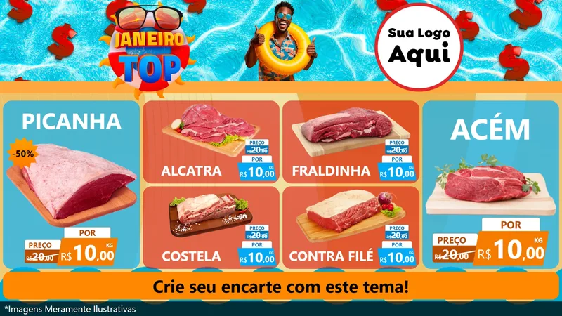 Modelo de TV para TV Horizontal com o tema Janeiro Top para Açougue