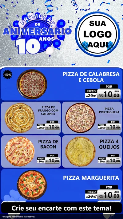 Modelo de TV para TV Vertical com o tema Promoção de Aniversário - 10 Anos para Pizzaria