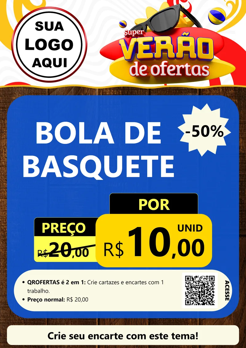 Modelo de Cartaz para Cartaz A4 Vertical com o tema Super Verão de Ofertas para Artigos Esportivos
