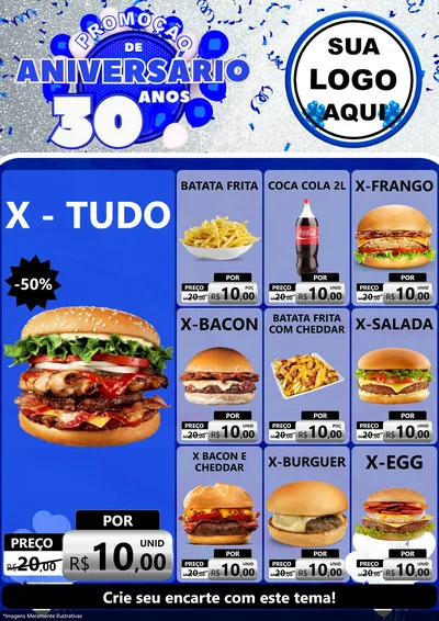 Modelo de Encarte para Encarte A4 Vertical com o tema Promoção de Aniversário - 30 Anos para Hamburgueria