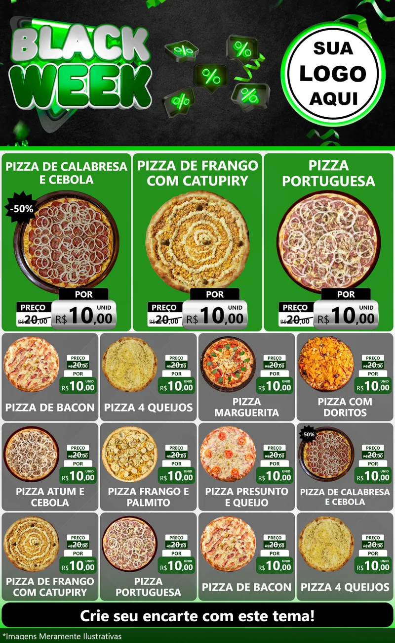 Modelo de Encarte para Encarte Grande com o tema Black Week para Pizzaria