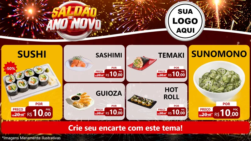 Modelo de TV para TV Horizontal com o tema Saldão de Ano Novo para Comida japonesa