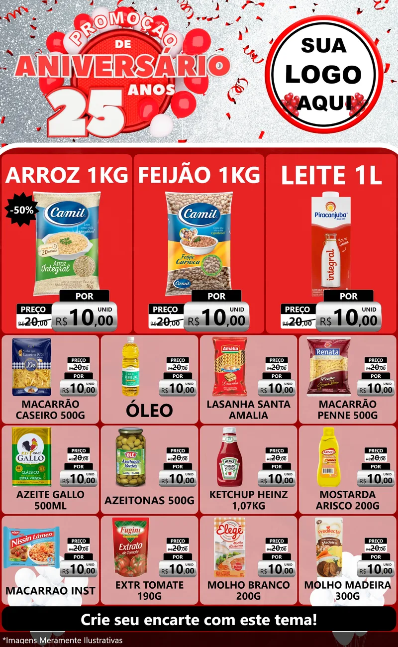 Modelo de Encarte para Encarte Grande com o tema Promoção de Aniversário - 25Anos para Supermercado