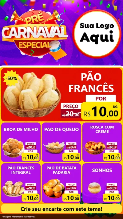 Modelo de Rede Social para Stories com o tema Pré-Carnaval Especial para Padaria