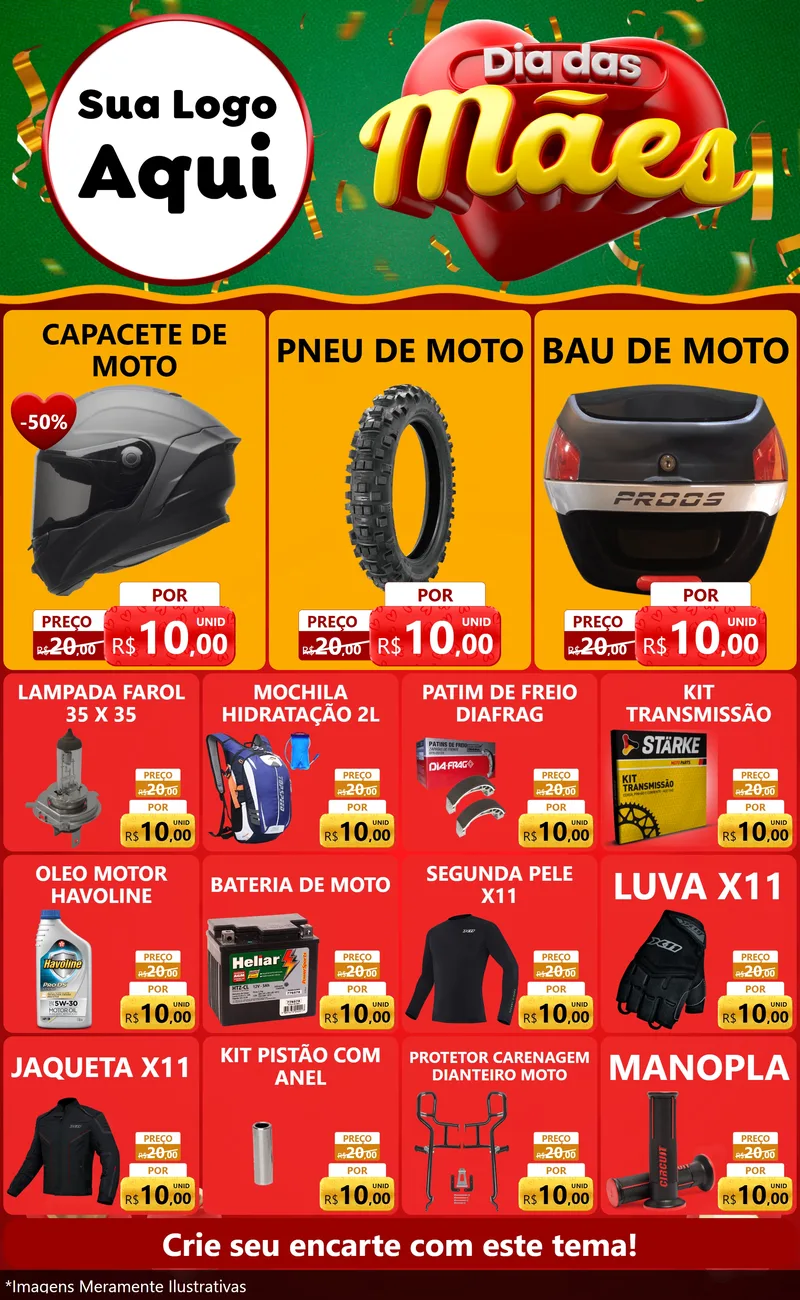 Modelo de Encarte para Encarte Grande com o tema Dia das Mães para Moto peças