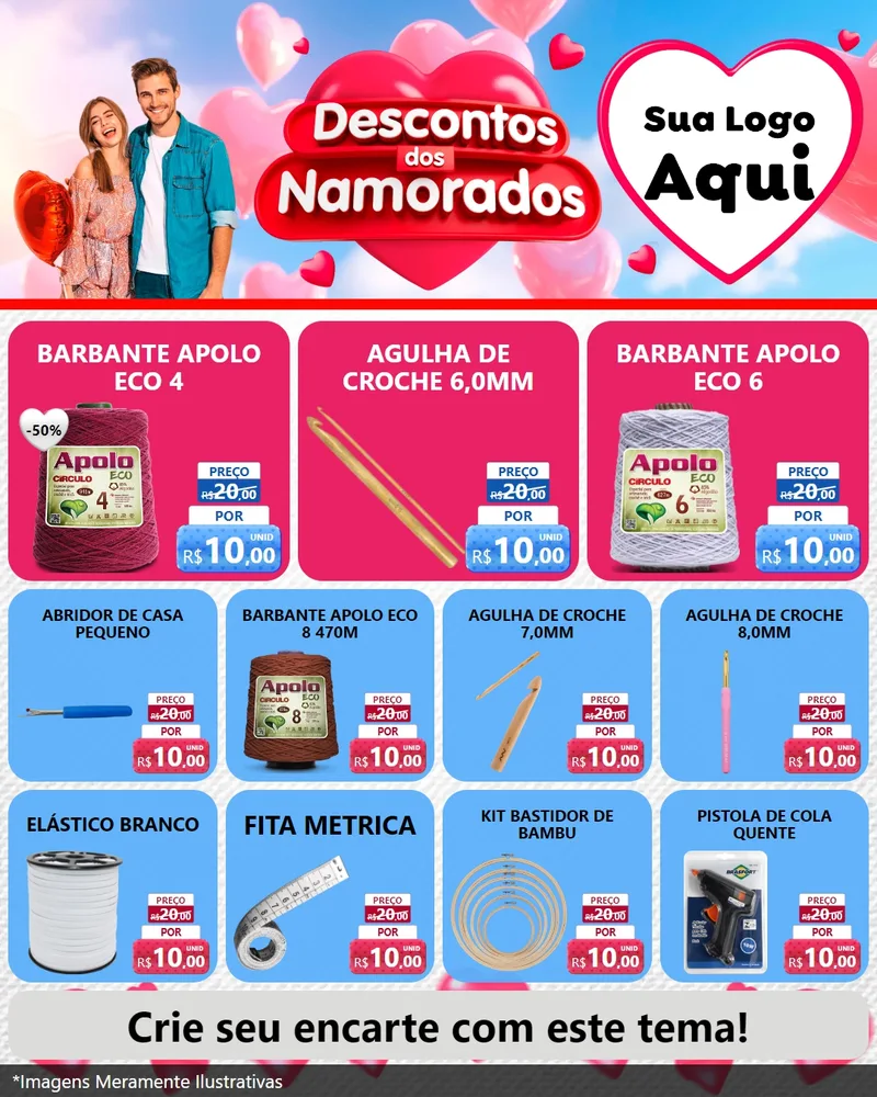 Modelo de Rede Social para Feed Instagram com o tema Descontos dos Namorados para Armarinho e Aviamentos