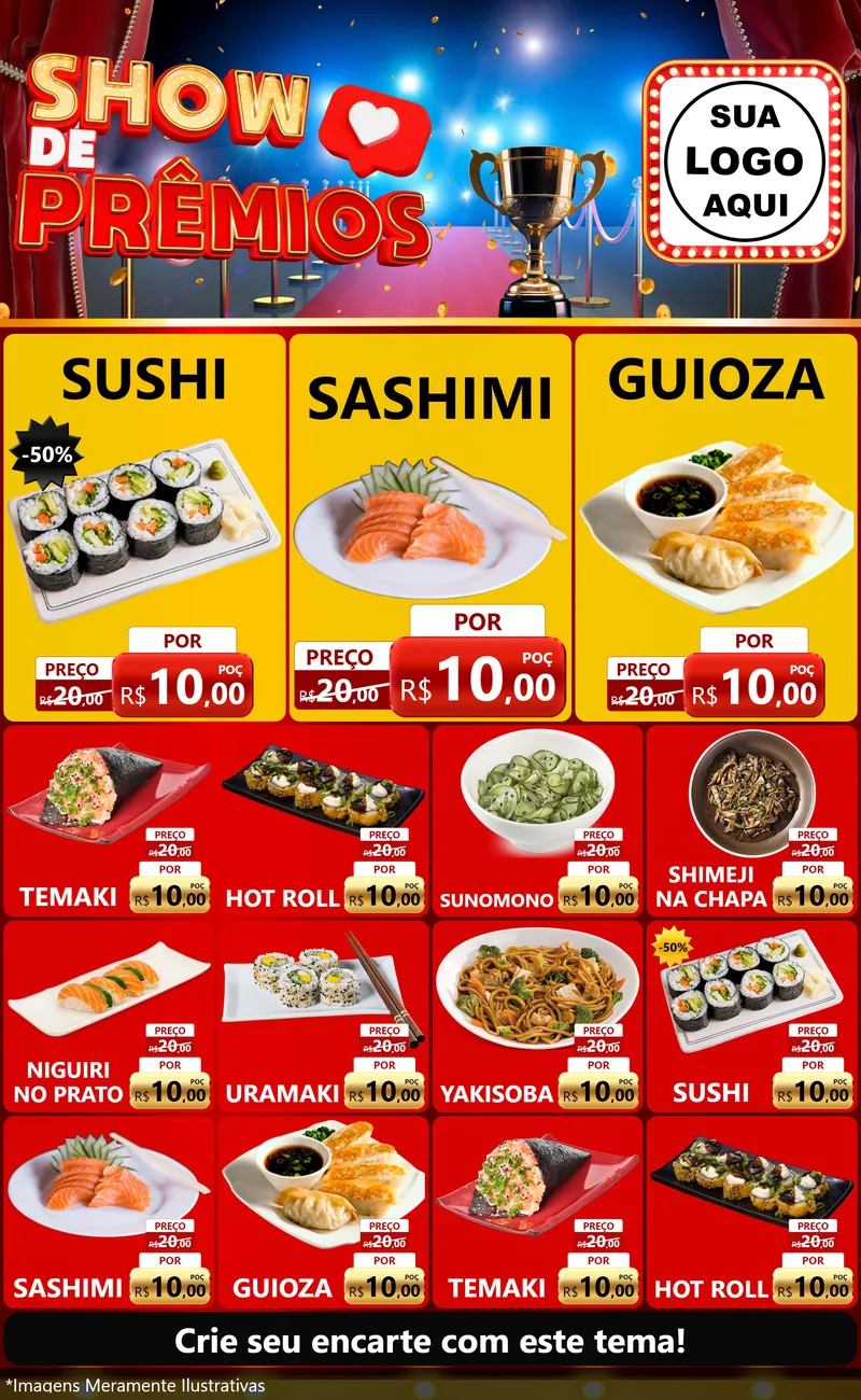 Modelo de Encarte para Encarte Grande com o tema Show de Prêmios para Comida japonesa