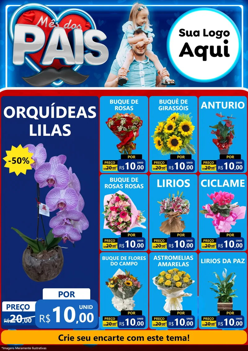 Modelo de Encarte para Encarte A4 Vertical com o tema Mês Dos Pais para Floricultura e jardim