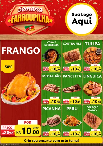 Modelo de Encarte para Encarte A4 Vertical com o tema Semana Farroupilha para Assados