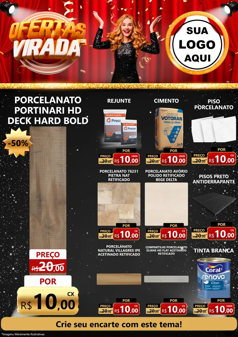 Modelo de Encarte para Encarte A4 Vertical com o tema Ofertas da Virada para Pisos e revestimentos