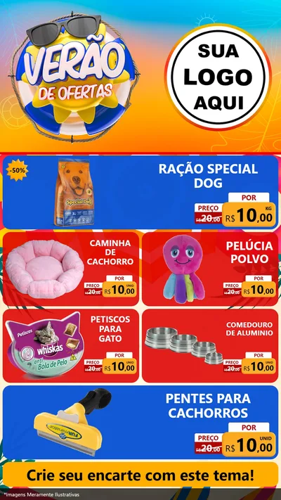 Modelo de TV para TV Vertical com o tema Verão de Ofertas para Pet Shop