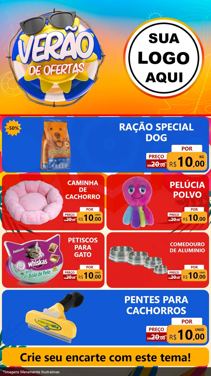 Modelo de TV para TV Vertical com o tema Verão de Ofertas para Pet Shop