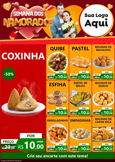 Modelo de Encarte para Encarte A4 Vertical com o tema Semana dos Namorados para Salgadaria