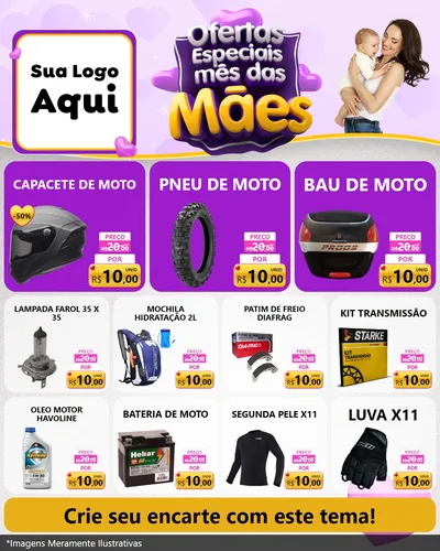 Modelo de Rede Social para Feed Instagram com o tema Ofertas Especiais - Mês das Mães para Moto peças