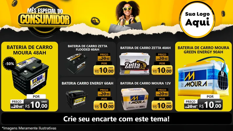 Modelo de TV para TV Horizontal com o tema Mês Especial do Consumidor para Baterias Elétricas