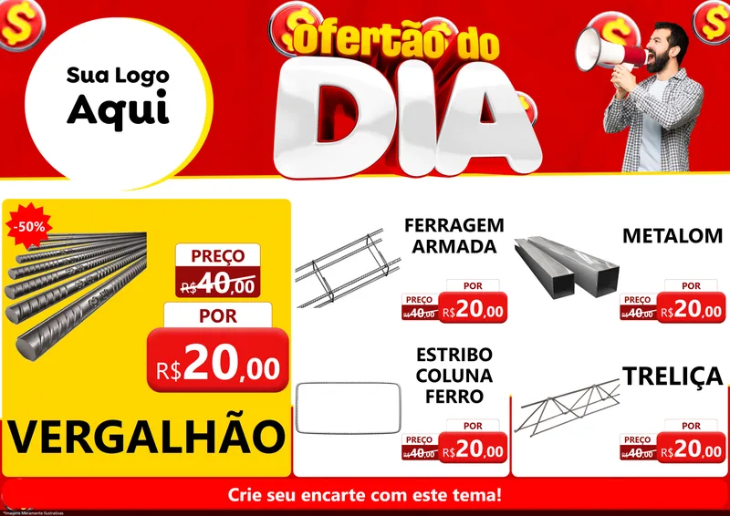 Modelo de Encarte para Encarte A4 Horizontal com o tema Ofertão do dia para Ferragens