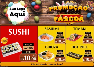 Modelo de Encarte para Encarte A4 Horizontal com o tema Promoção Páscoa para Comida japonesa