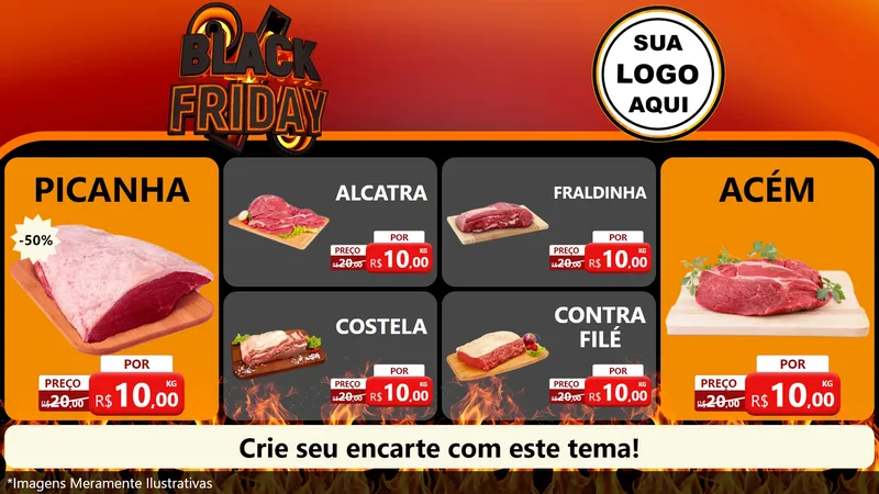 Modelo de TV para TV Horizontal com o tema Black Friday para Açougue