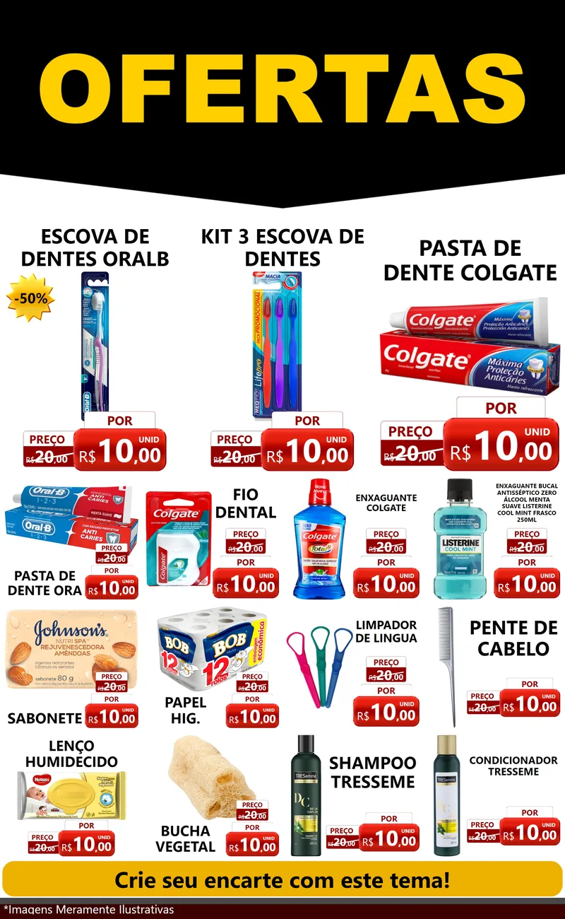 Modelo de Encarte para Encarte Grande com o tema Ofertas Preto e Vermelho Cartaz para Higiene Pessoal
