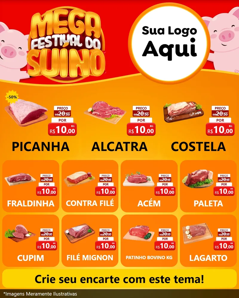 Modelo de Rede Social para Feed Instagram com o tema Mega Festival do Suíno para Açougue