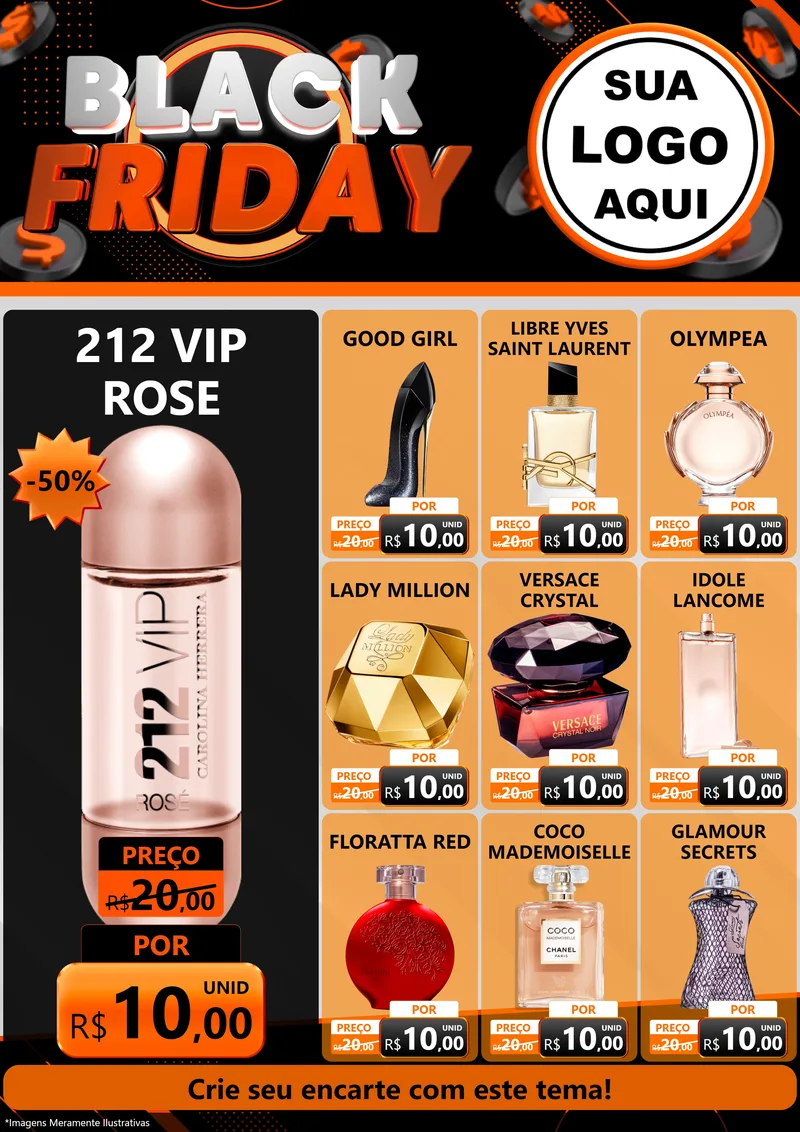 Modelo de Encarte para Encarte A4 Vertical com o tema Black Friday para Perfumes