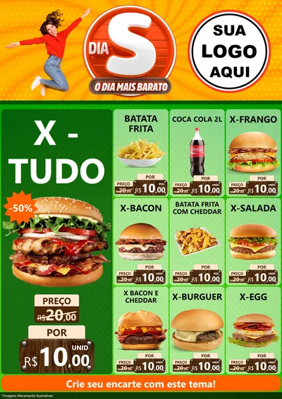 Modelo de Encarte para Encarte A4 Vertical com o tema Dia S - O Dia Mais Barato para Hamburgueria