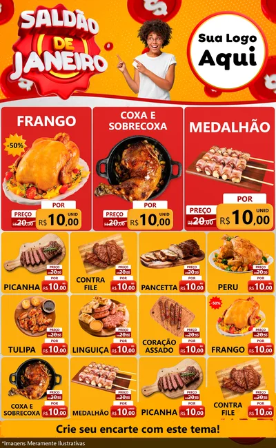 Modelo de Encarte para Encarte Grande com o tema Saldão de Janeiro para Assados