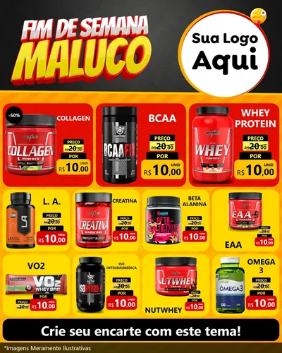 Modelo de Rede Social para Feed Instagram com o tema Final de Semana Maluco para Suplementos alimentares