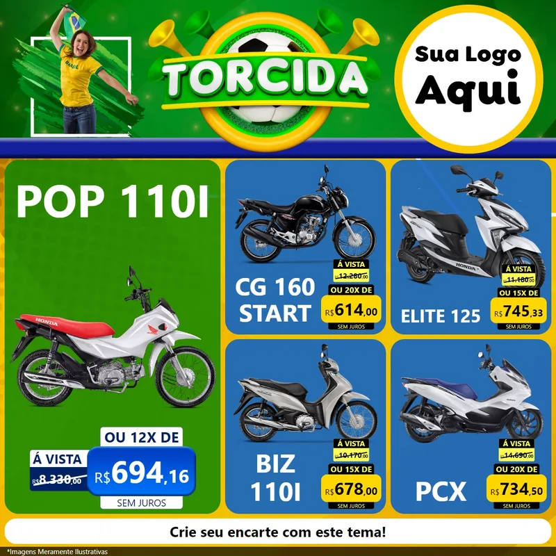 Modelo de Rede Social para Feed Facebook com o tema Torcida para Concessionaria de Motos