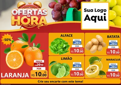 Modelo de Encarte para Encarte A4 Horizontal com o tema Ofertas da Hora para Hortifrúti