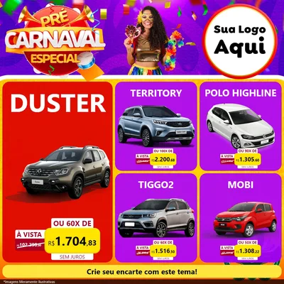Modelo de Rede Social para Feed Facebook com o tema Pré-Carnaval Especial para Concessionaria de Carros