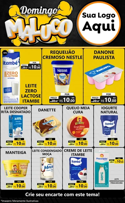 Modelo de Encarte para Encarte Grande com o tema Domingo Maluco para Frios e Laticínios