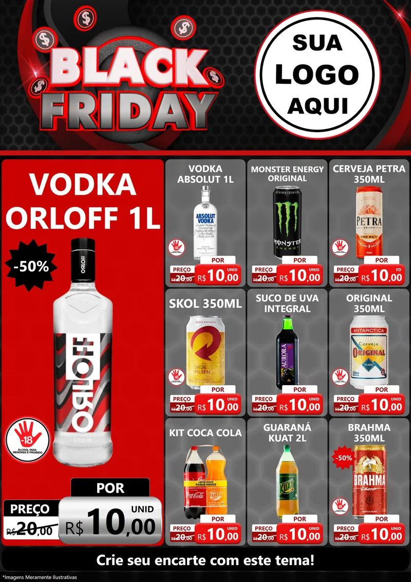 Modelo de Encarte para Encarte A4 Vertical com o tema Black Friday para Distribuidora de bebidas