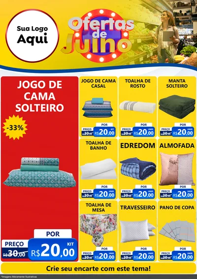 Modelo de Encarte para Encarte A4 Vertical com o tema Ofertas de Julho para Cama, Mesa e Banho