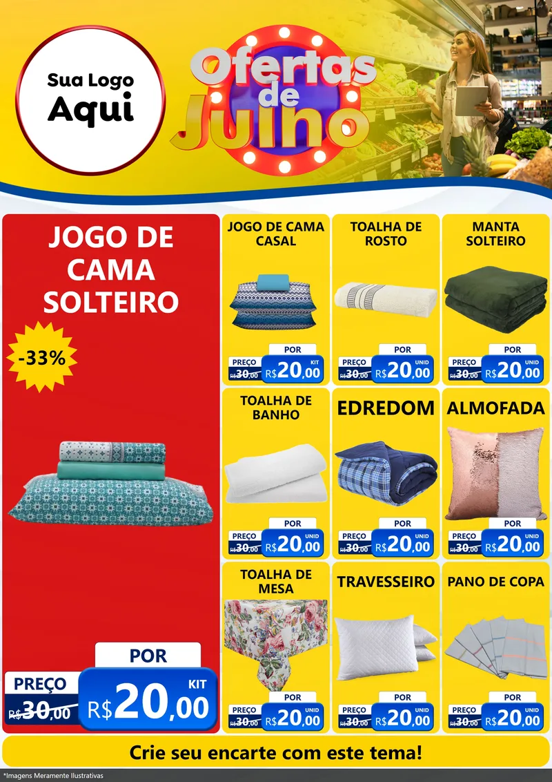 Modelo de Encarte para Encarte A4 Vertical com o tema Ofertas de Julho para Cama, Mesa e Banho